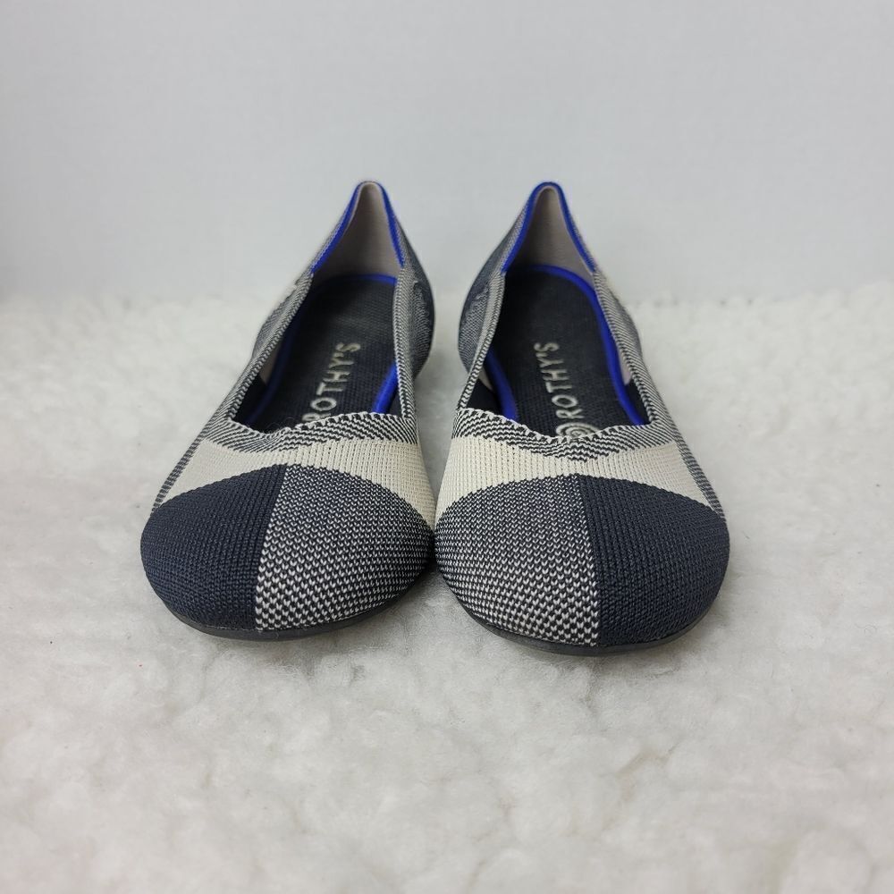 Rothys The Flat Buffalo Womens Shoes Size 8 Plaid Back & White Round Cap Toe